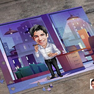 Personalized 1000 pieces Cartoon Boss Jigsaw Puzzle, Gift for Boss, Custom Jigsaw Puzzle with Caricature, Large Jigsaw Puzzle, Gift for Him