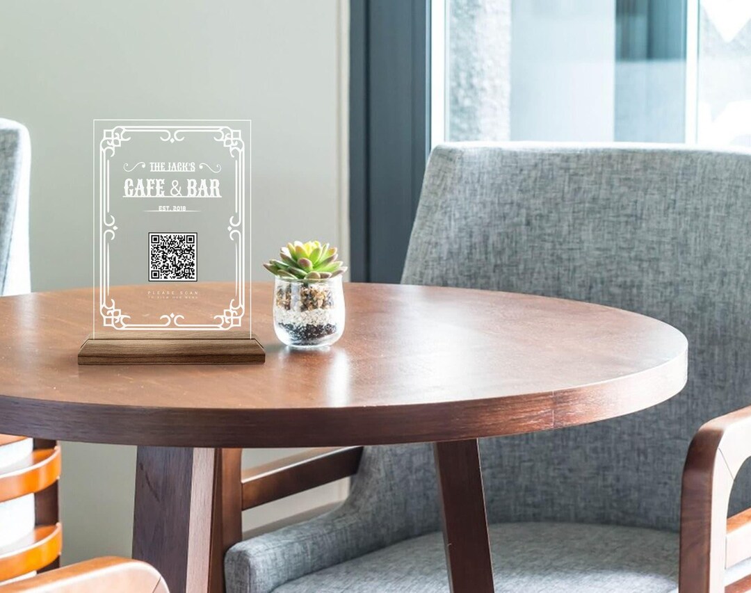 Custom Made QR Code Menu Sign, Custom Natural Wood and Acrylic Bar and ...