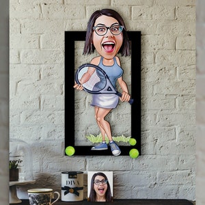 Personalized Cartoon Tennis Player 3d wood Print wall decoration,3d custom cut wall painting,tennis player gift,friend gift,