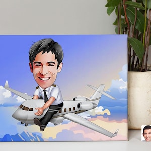 Personalized Plane Pilot Caricature Drawing, Cartoon from Photo, Custom Portrait Drawing, Digital Art, Bobblehead Drawing, Funny Gift