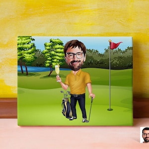 Personalized Golfer Caricature Drawing, Cartoon from Photo, Custom Golf Player Portrait Drawing, Digital Art, Bobblehead, Gift for Him