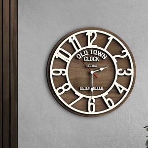 Personalized 3D Wooden Oversized Wall Clock, Custom Large Wall Clock, Old Town Wall Clock, Home Decor, Minimalist Decor, Wedding Gift, Wall Decor, Wooden Wall Clock, engagement gift, Clock, Watch, christmas gift, anniversary gift, housewarming gift