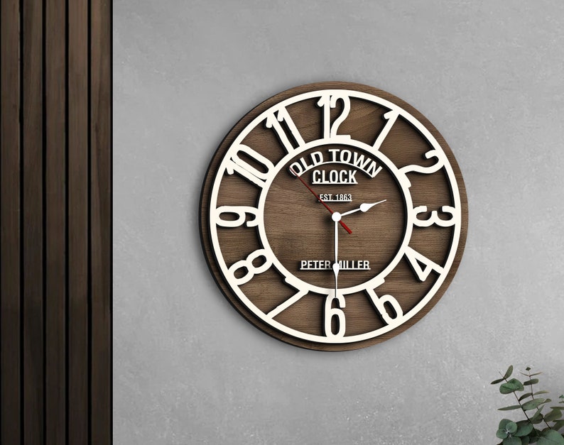Personalized 3D Wooden Oversized Wall Clock, Custom Large Wall Clock, Old Town Wall Clock, Home Decor, Minimalist Decor, Wedding Gift, Wall Decor, Wooden Wall Clock, engagement gift, Clock, Watch, christmas gift, anniversary gift, housewarming gift
