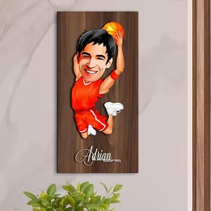 Personalized 3D Wooden Cartoon Basketball Player Sign, Custom Caricature Portrait, Christmas Gift, Wall Art, Home Decor, Gift for Him