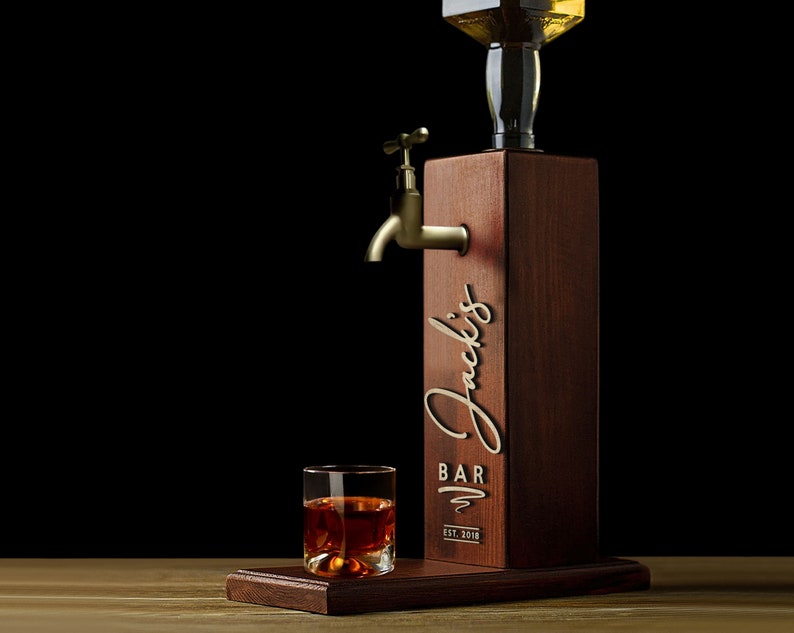 Personalized Embossed Named Wooden Whiskey Dispenser Bar Etsy