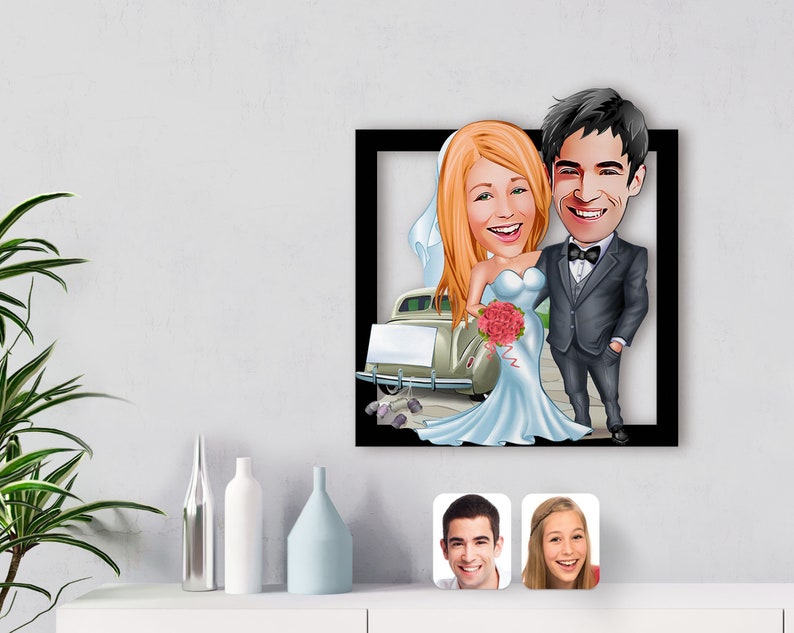 Personalized Caricature Married Couple Wooden Wall Artwooden Etsy