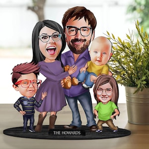 Personalized 3D Wooden Cartooned Family Figurine Trinket, Custom Cartoon Family Portrait, Birthday Gift, Christmas Gift, Gift for Family