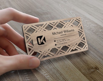 Personalisierte lasergeschnittene Visitenkarte aus Holz, individuelle Visitenkarte aus Holz, persönliche Karte, Visitenkarte mit Logo, lasergeschnittene Holzkarte