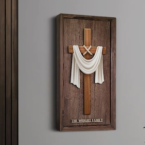 Personalized Handmade Embossed Oak Tree Wood Painting with Special Cross, Home Decor, Wall Decor, Religious Gift, Wedding Gift, Wall Art