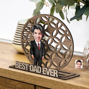 Gepersonaliseerde 3D houten cartoon Vaderdagbeeldje trinket, aangepast karikatuurportret, vaderdagcadeau, woondecoratie, cadeau voor papa