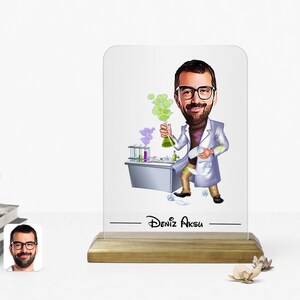 Insegnante di chimica personalizzato / Chimico / Braciere / Chef provetto / Laureato / Milionario / Ingegnere / Insegnante / Cornice portaoggetti in legno per cartoni animati