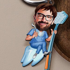 Keychain with Personalized Dentist Caricature, Gift for Him, Custom Cosbaby Key Chain, Boyfriend Gift, Cartoon Portrait, Bobblehead image 7