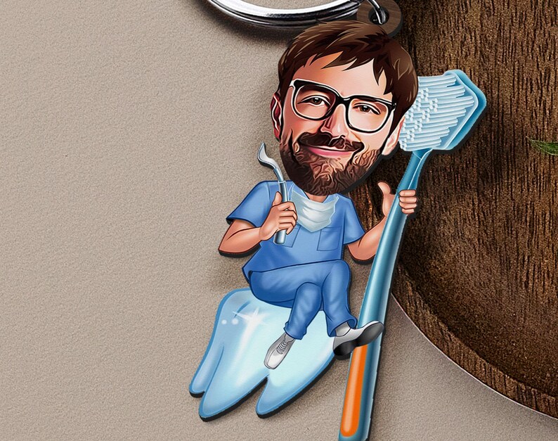 Keychain with Personalized Dentist Caricature, Gift for Him, Custom Cosbaby Key Chain, Boyfriend Gift, Cartoon Portrait, Bobblehead image 7