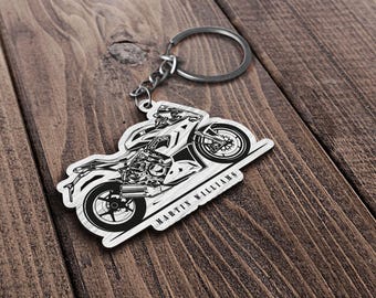 Personalized Motorcyclist Keychain, Motorcycle Keyring, Best Gift for Boyfriend, Custom Biker Key Ring, Gift for Her, Motorcycle Gift
