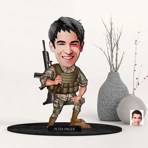 Personalisierte 3D hölzerne karierte Soldatenfigur Schmuckstück, kundenspezifisches Karikaturtruppenporträt, Geburtstagsgeschenk, Weihnachtsgeschenk, Geschenk für ihn