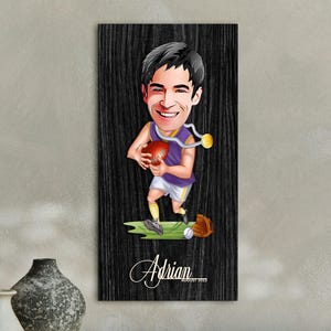 Personalized 3D Wooden Cartoon American Football Player Sign, Custom Caricature Portrait, Christmas Gift, Wall Art, Home Decor, Gift for Him