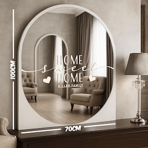 Personalized Decorative Mirror – Oval Wall Mirror with Wooden Frame – Custom Text – Housewarming Gift - Custom Wall Art - Entryway Mirror