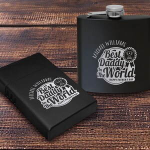 Set regalo con fiaschetta e scatola per sigarette incisa al laser personalizzata, fiaschetta personalizzata da 6 once, custodia per sigarette in metallo, il miglior regalo per papà