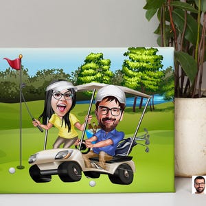 Personalized Cartoon Golfer Couple Drawing, Custom Cartoon Drawing, Portrait Drawing, Caricature Drawing, Digital Art, Valentines Gift