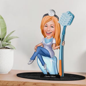 Gepersonaliseerde 3D houten cartoon tandarts beeldje trinket, aangepaste cartoon kaakchirurg portret, familiecadeau, kerstcadeau, cadeau voor haar