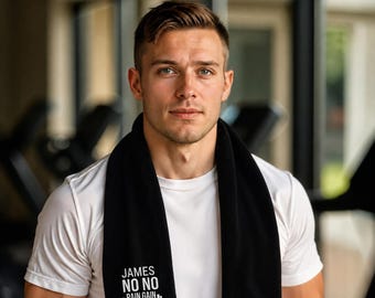 Personalized Gym Towel with Embroidered Name, Custom Cotton Sports Towel 90x50 cm, Workout Fitness Gift for Men & Women