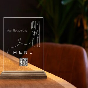 Custom Made QR Code Menu Sign, Custom Natural Wood and Acrylic ...