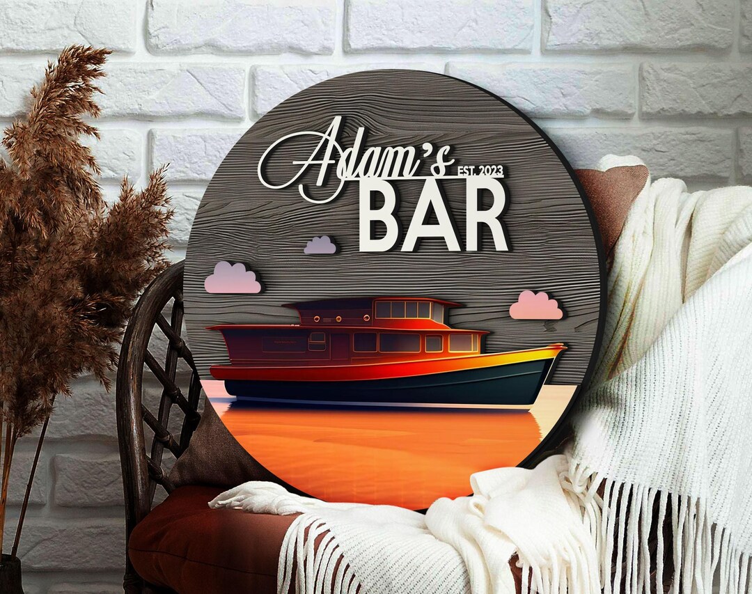 Personalized Bar Sign, Round Wooden Sign, Whiskey Bar Decor, Custom ...
