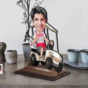Gepersonaliseerde 3D houten cartoon golfer beeldje trinket, kerstcadeau, aangepaste cartoon golfspeler portret, verjaardagscadeau, cadeau voor hem