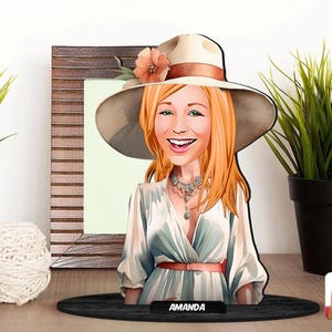 Gepersonaliseerde 3D houten cartoon vrouwelijk beeldje trinket, aangepaste cartoon dame portret, verjaardagscadeau, kerstcadeau, cadeau voor haar
