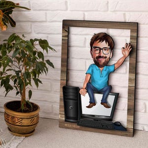 Spersonalizowana 3D drewniana karykatura inżyniera komputerowego na ścianę, niestandardowy portret z kreskówki, drewniana dekoracja domu, prezent urodzinowy, prezent świąteczny
