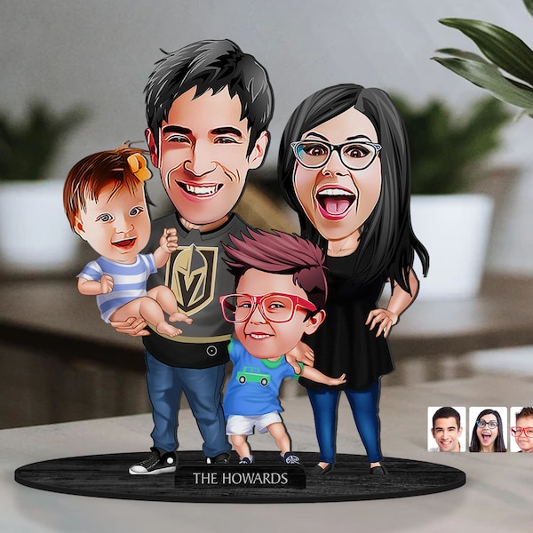 gepersonaliseerde 3D houten cartooned familie beeldje snuisterij, aangepaste cartoon familie portret, verjaardagscadeau, kerstcadeau, cadeau voor familie