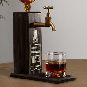 Natural Wooden Gilded Mirror Whiskey Dispenser, Alcoholic Drink Dispenser, Wine, Vodka, Whiskey, Liquor Dispenser, Wooden Whiskey Fountain