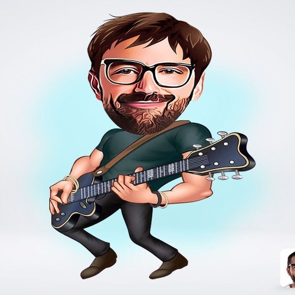Personalized Male Guitarist Drawing / Male Guitarist Cartoon Drawing / Male Guitarist Drawing