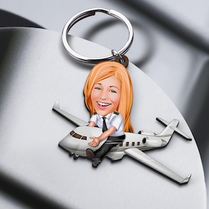 Sleutelhanger met gepersonaliseerde karikatuur piloot, cadeau voor haar, aangepaste Cosbaby-sleutelhanger, cadeau vriendin, cartoonportret, Bobblehead