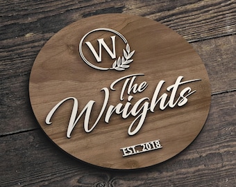 Personalized Wedding Gift, Round Last Name Established Sign, Family Name Sign, Wooden Sign, Custom Wood Sign, Personalized Sign, Anniversary