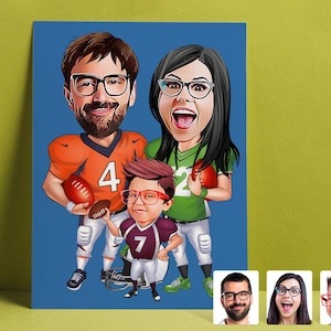 Personalized Family American Football Drawing, Father And Son Football Cartoon Drawing, American Football Drawing, Sports Gift, Family Gift