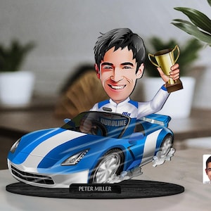 Personalized 3D Wooden Cartooned Rally Driver Figurine Trinket, Custom Cartoon Racer Portrait, Birthday Gift, Christmas Gift, Gift for Him