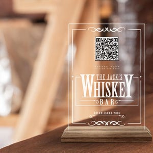 Custom Made QR Code Menu Sign, Custom Natural Wood and Acrylic Bar and ...