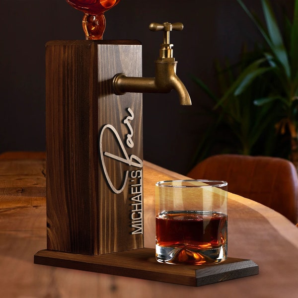 Personalized Embossed Named Wooden Whiskey Dispenser, Bar, Home Bar, Pub and Pub Shed, Wine, Vodka, Liquor Dispenser, Wood Drink Fountain