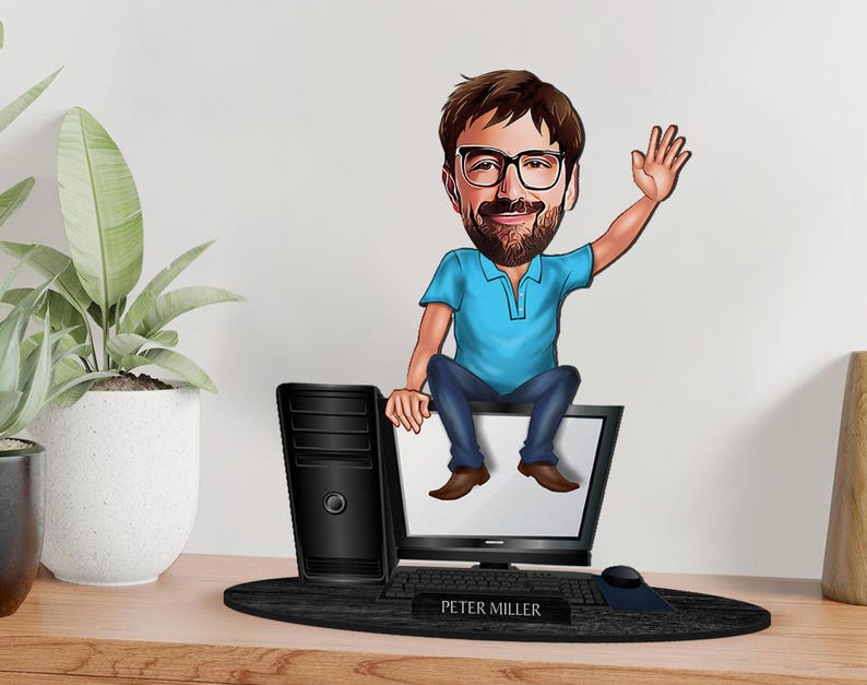 Personalized 3D Wooden Cartooned Computer Engineer Figurine Trinket, Custom Cartoon Portrait, Birthday Gift, Christmas, Anniversary Gift image 3