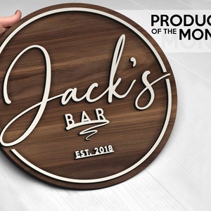 Personalized 3D Embossed Wooden Bar Sign, Round Wooden Sign, Custom Wood Sign, Home Bar Sign, Cabin, Man Cave, Pub, Bar Decor, Basement Bar