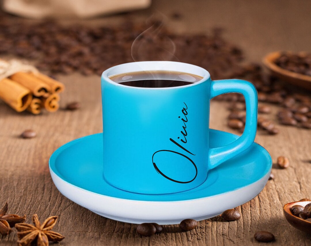 Customized Name Espresso / Turkish Coffee Cup With Saucer, Personalized Coffee Cup, Colored