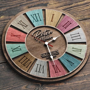 Personalized Big 3D Wooden Wall Clock, Oversized Clock, Custom Large Wall Clock, Old Town Wall Clock, Rustic Home Decor, Minimalist Decor