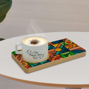 Personalized Handmade Design Ceramic Cup Presentation Set with Natural Wooden Plate,Gift Coffee Set, Gift Coffee,Custom mug,personalized mug