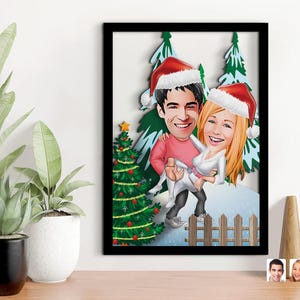 Personalisierte 3D-Karikatur weihnachtliche Holzmalerei, benutzerdefinierte Cartoon, personalisierter Holzrahmen, Wohnkultur, Wandkunst, Weihnachtsgeschenk