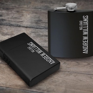 Set regalo con fiaschetta e scatola per sigarette incisa al laser personalizzata, fiaschetta personalizzata da 6 once, custodia per sigarette in metallo, il miglior regalo per papà