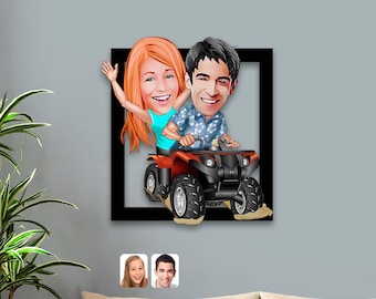 Cuadro de madera 3D personalizado con caricatura personalizada de conductor de ATV, regalo con nombre de conductor de ATV personalizado, decoración para el hogar de Squad Biker, regalo de ATV