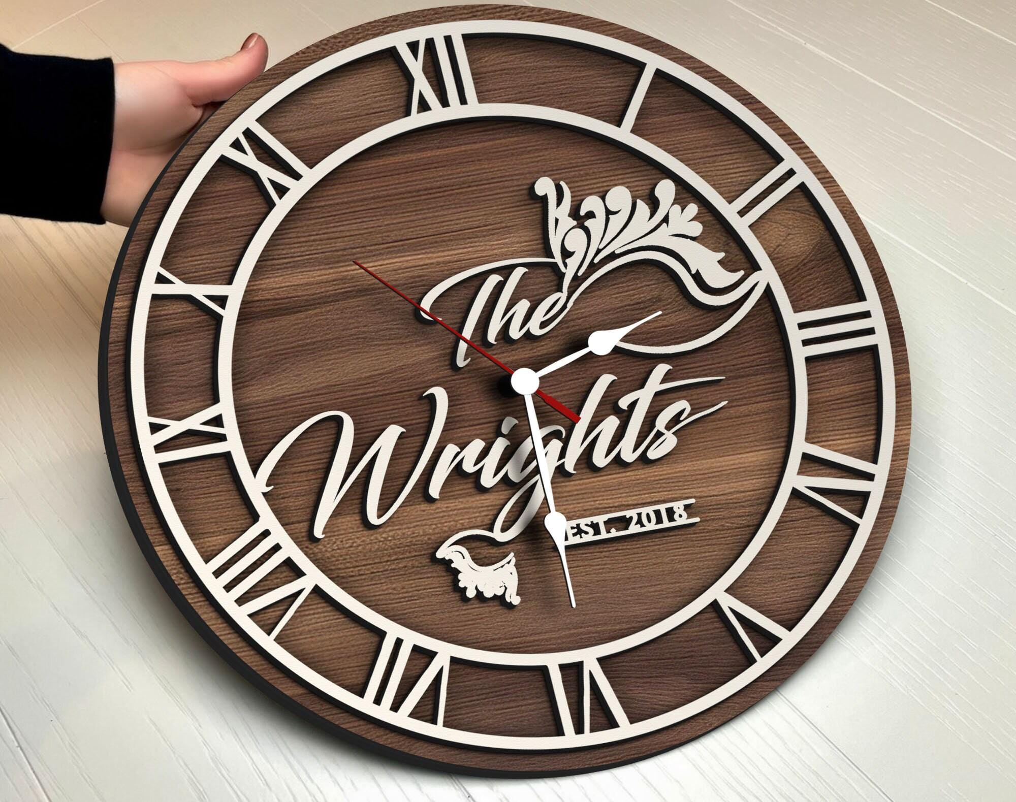 Personalized Wedding Gift, Round Wooden Wall Clock, Last Name ...