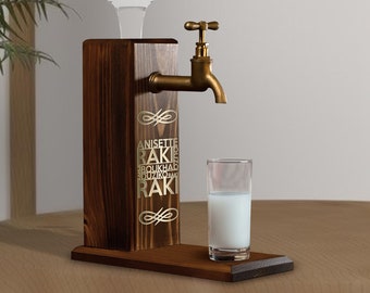 Natürlicher Holz Vergoldeter Spiegel Raki Dispenser, Alkoholischer Getränke Dispenser, Wein, Wodka, Whisky, Raki, Likör Dispenser, Holz Whiskey Brunnen