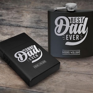 Set regalo con fiaschetta e scatola per sigarette incisa al laser personalizzata, fiaschetta personalizzata da 6 once, custodia per sigarette in metallo, il miglior regalo per papà